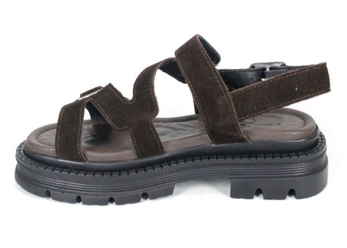 дамски сандали Terra Rise от естествен велур в тъмнокафяво с анатомична стелка и платформа с грайфер