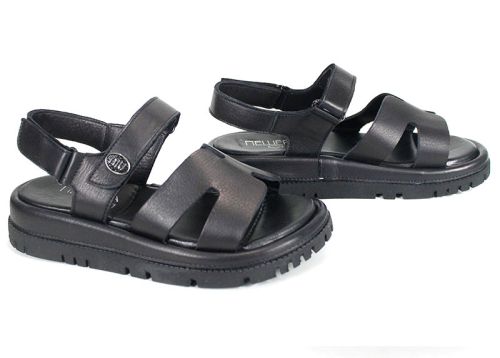 Дамски сандали Velvet Echo от черна естествена кожа с дебело равно ходило