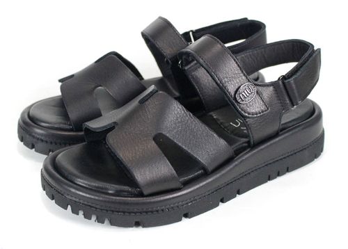 Дамски сандали Velvet Echo от черна естествена кожа с дебело равно ходило