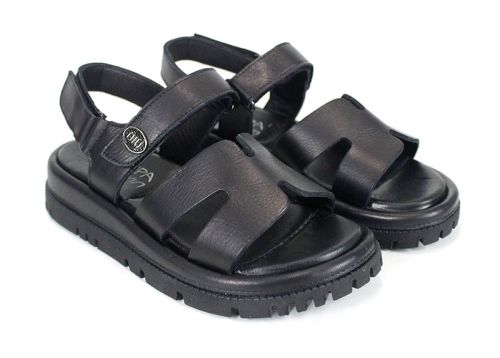 Дамски сандали Velvet Echo от черна естествена кожа с дебело равно ходило