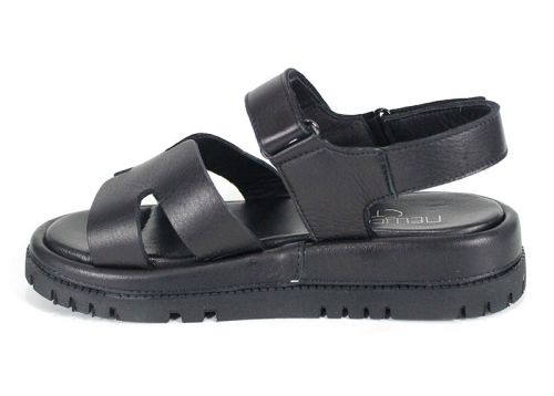 Дамски сандали Velvet Echo от черна естествена кожа с дебело равно ходило