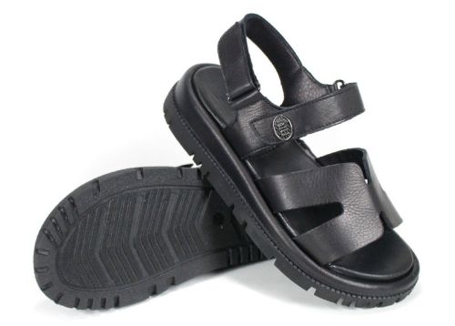 Дамски сандали Velvet Echo от черна естествена кожа с дебело равно ходило