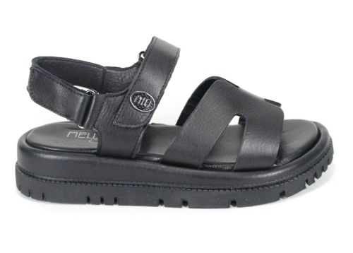 Дамски сандали Velvet Echo от черна естествена кожа с дебело равно ходило