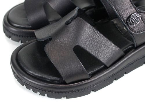 Дамски сандали Velvet Echo от черна естествена кожа с дебело равно ходило