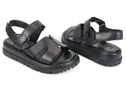 Дамски сандали Velvet Echo от черна естествена кожа с дебело равно ходило