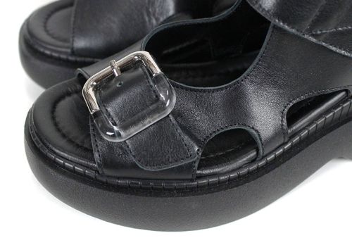 Дамски сандали Luna Forte от естествена кожа с черна платформа и катарама