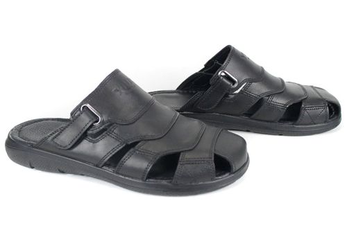 Tempo Sole – мъжко черно кожено сабо с велкро