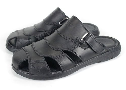 Tempo Sole – мъжко черно кожено сабо с велкро