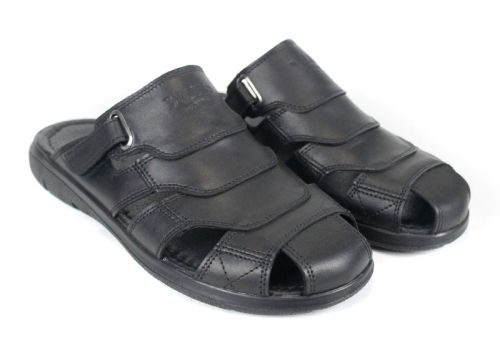 Tempo Sole – мъжко черно кожено сабо с велкро