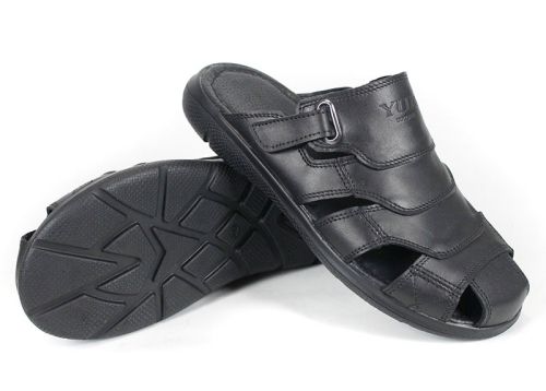 Tempo Sole – мъжко черно кожено сабо с велкро
