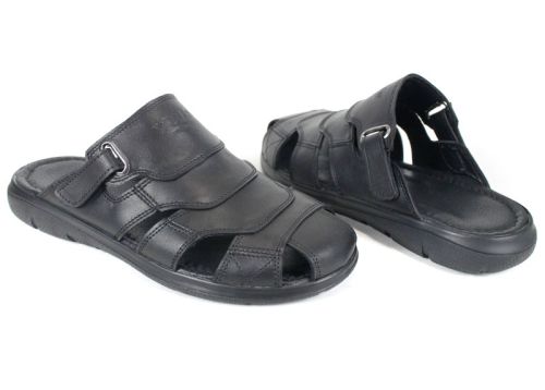 Tempo Sole – мъжко черно кожено сабо с велкро