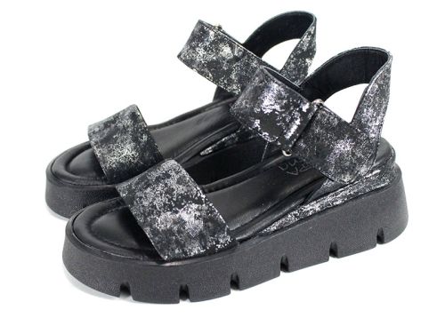 дамски сандали Каролина естествена кожа сребристо с платформа