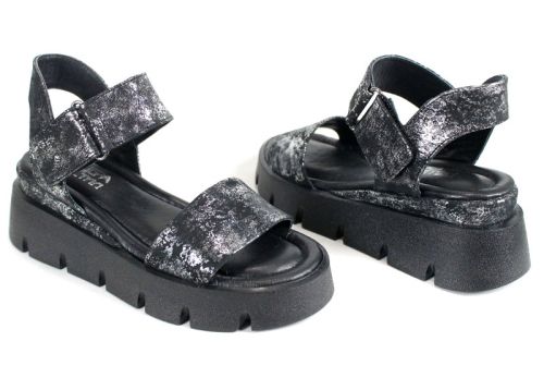 дамски сандали Каролина естествена кожа сребристо с платформа