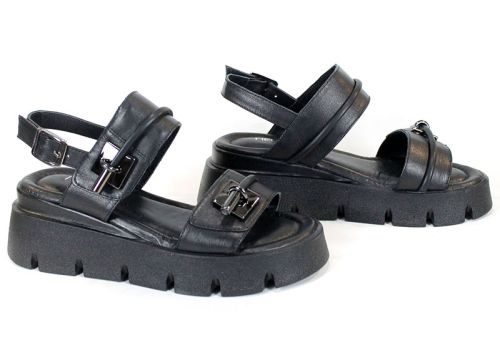 дамски сандали от черна естествена кожа с платформа Bella Notte