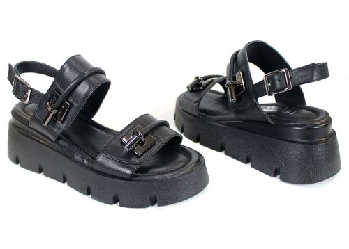 дамски сандали от черна естествена кожа с платформа Bella Notte