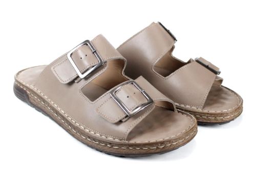 мъжки чехли от естествена кожа Brévia Note пясъчно бежови с токи