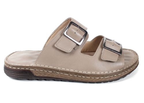 мъжки чехли от естествена кожа Brévia Note пясъчно бежови с токи