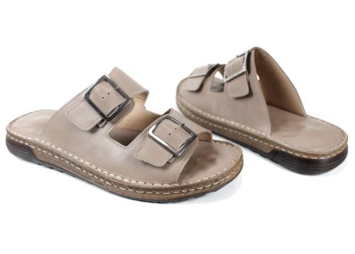 мъжки чехли от естествена кожа Brévia Note пясъчно бежови с токи