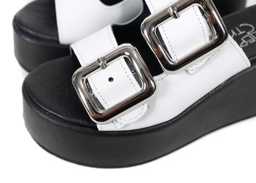 дамски чехли Caffè Leggero от естествена кожа в бяло с платформа