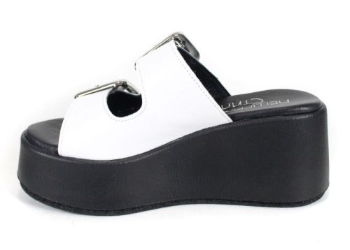 дамски чехли Caffè Leggero от естествена кожа в бяло с платформа