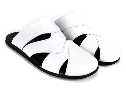 Мъжки чехли Castro Line от естествена кожа в бяло