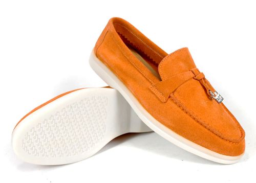 Дамски мокасини Мистика от оранжев велур с бяло ходило