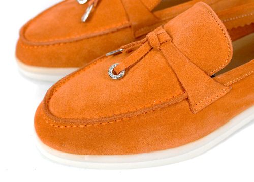 Дамски мокасини Мистика от оранжев велур с бяло ходило