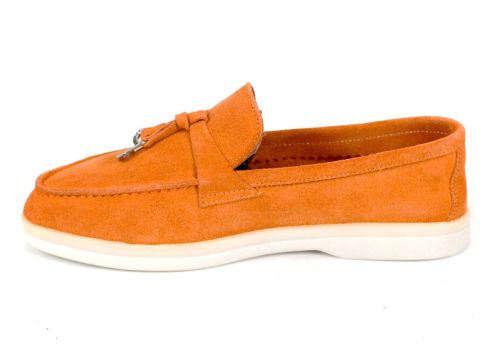 Дамски мокасини Мистика от оранжев велур с бяло ходило