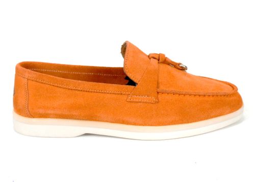 Дамски мокасини Мистика от оранжев велур с бяло ходило