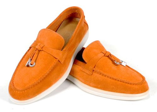 Дамски мокасини Мистика от оранжев велур с бяло ходило