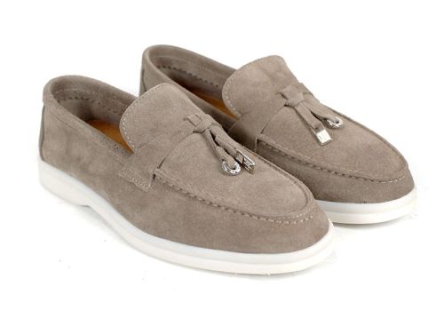 Mystica – дамски мокасини от естествен велур в пясъчен кафяв цвят