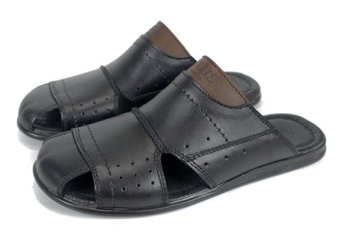 Мъжки чехли Nero Punto от естествена кожа, черен цвят със затворени пръсти