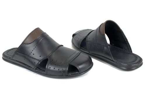 Мъжки чехли Nero Punto от естествена кожа, черен цвят със затворени пръсти