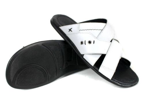 Teodor мъжки чехли бели естествена кожа