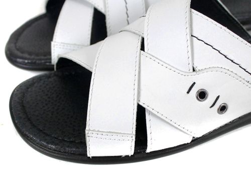 Teodor мъжки чехли бели естествена кожа