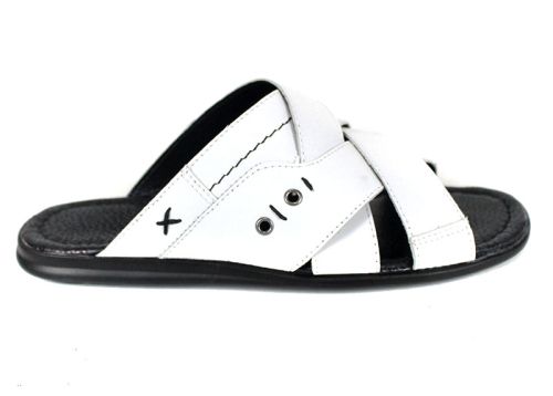 Teodor мъжки чехли бели естествена кожа