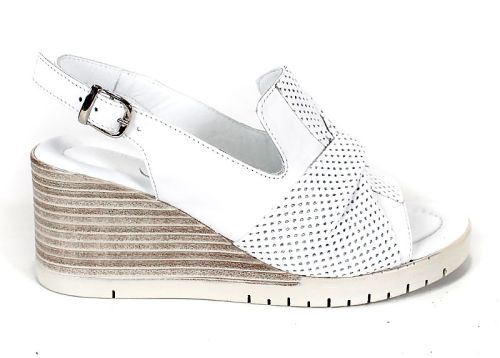 Дамски сандали Sole Luminosa от естествена кожа – бели с перфорирана панделка, на платформа