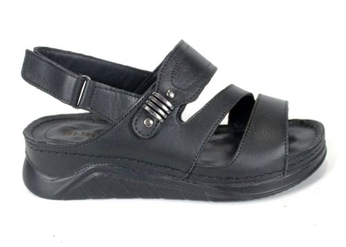 Astra Nero – дамски сандали от черна естествена кожа с ниска платформа, кожен хастар и стелка, удобен модел с велкро закопчаване