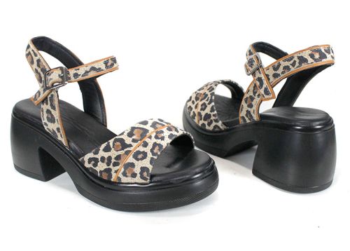 дамски сандали от естествена кожа с леопардов принт Brilla Notte – ниска платформа и регулируеми каишки