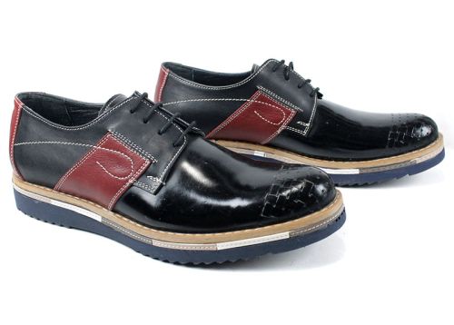 Преоценени мъжки обувки от естествена кожа и лак в черно с бордо елементи 1508