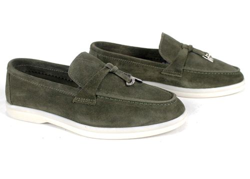 Мистика – дамски мокасини от естествен велур каки с гъвкаво ходило и кожена стелка