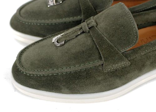 Мистика – дамски мокасини от естествен велур каки с гъвкаво ходило и кожена стелка