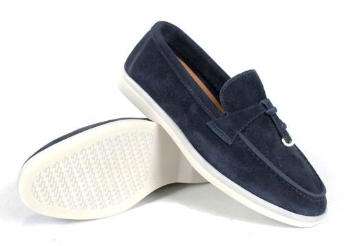 Мистика – дамски мокасини от тъмносин велур с кожена стелка и гъвкаво бяло ходило