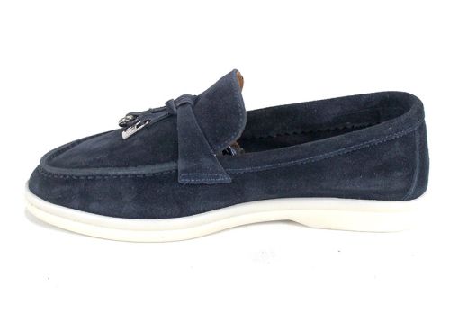 Мистика – дамски мокасини от тъмносин велур с кожена стелка и гъвкаво бяло ходило