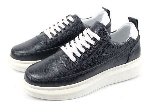 Мъжки, спортни обувки от естествена кожа в черно - Модел Роки - преоценени