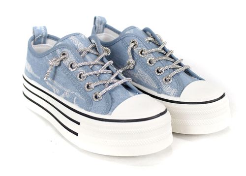 дамски кецове светъл деним на платформа, модел 2902-4