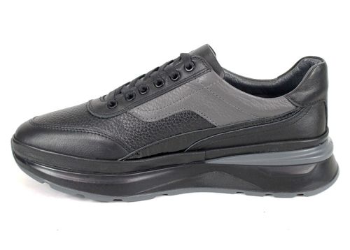 Мъжки спортни обувки Silente Nero от естествена кожа – черни и сиви, мемори пяна, гъвкаво ходило