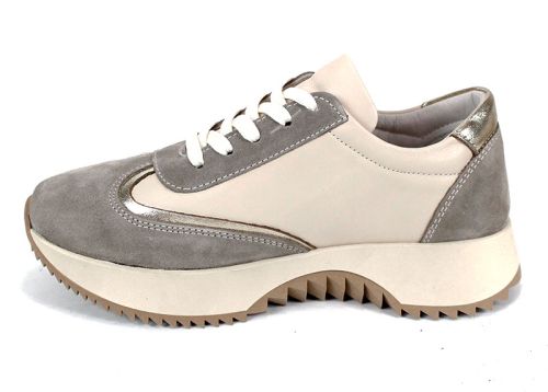 Дамски сникърси Eleganza Viso – естествена кожа бежова и визон велур със златист акцент