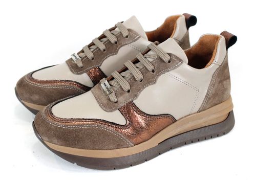 Дамски сникърси Cuoio Brillante от естествена кожа и велур с бакърен акцент