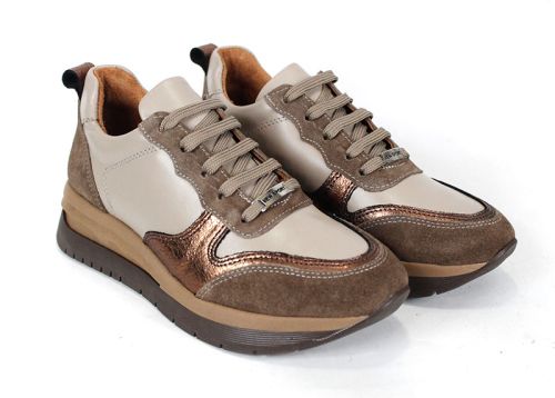 Дамски сникърси Cuoio Brillante от естествена кожа и велур с бакърен акцент